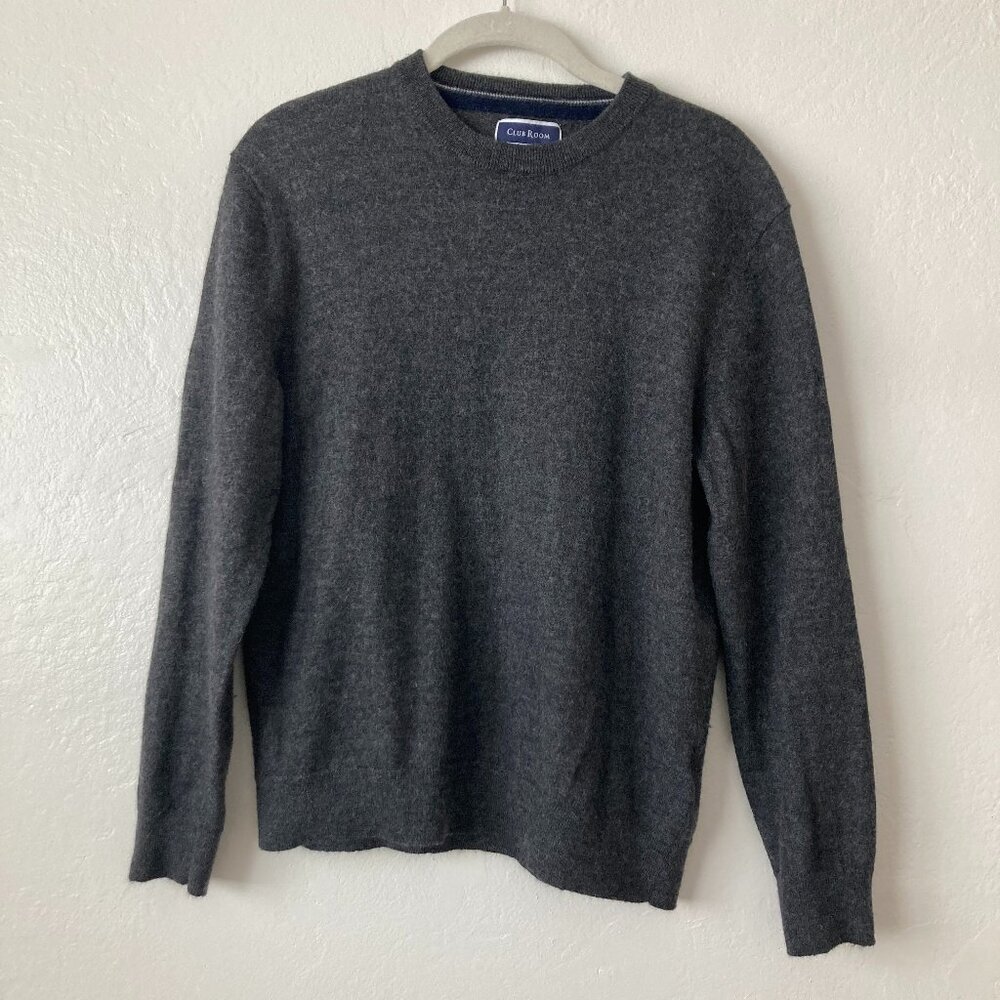 Club Room Merino Wool Blend Sweater Gray Crewneck Minimalist Essential Classic L